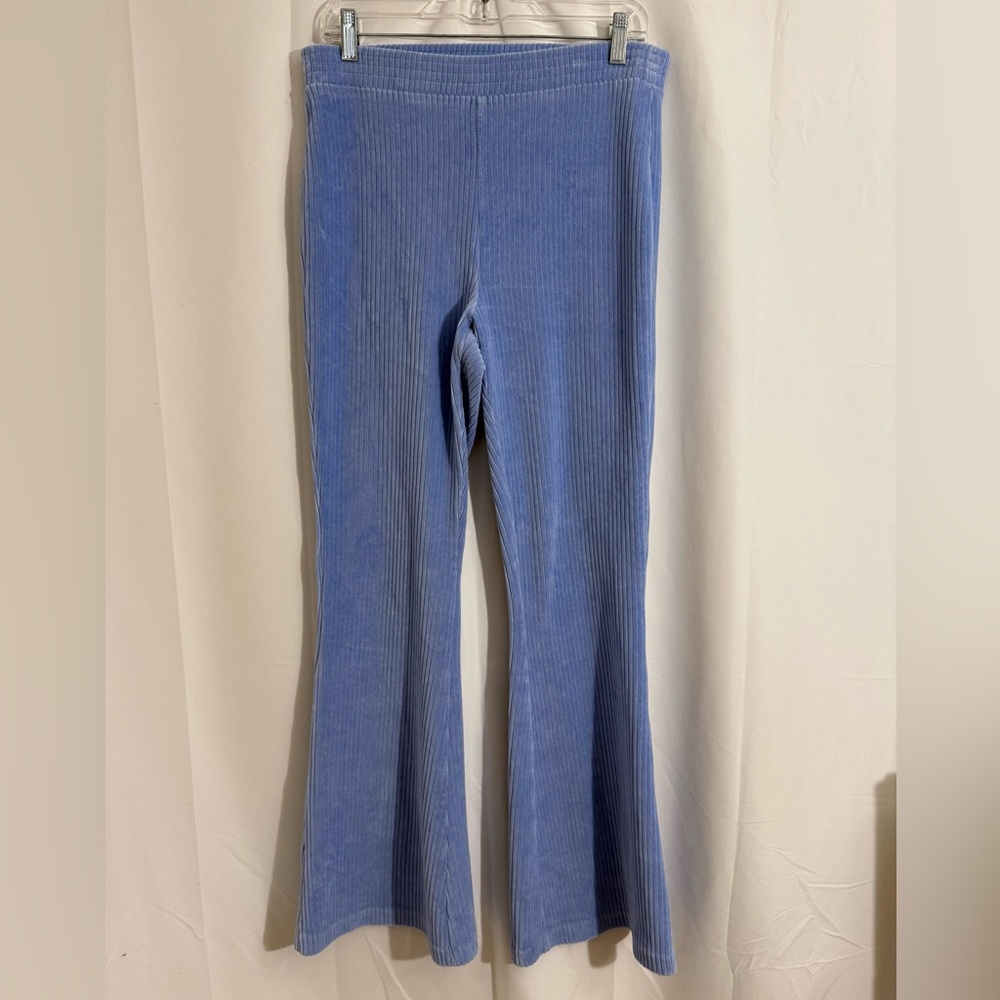 Aerie Groove-On Velour High Waisted Flare Pants In Blue Linen Size Large - Picture 4 of 7